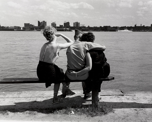 Bill Rauhauser. Three on a Bench, Detroit River. c. 1952