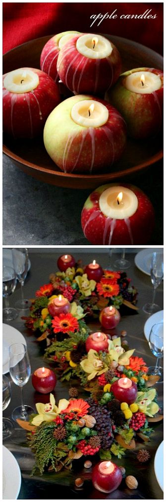 Ｃｅｎｔｅｒｐｉｅｃｅ♥ Apple Candles... Wedding ideas for brides, grooms, parents & planners ... https://itunes.apple.com/us/app/the-gold-wedding-planner/id498112599?ls=1=8 … plus how to organise an entire wedding ♥ The Gold Wedding Planner iPhone App ♥