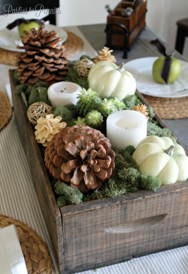 Thanksgiving Table - natural centerpiece by PartiesforPennies.com