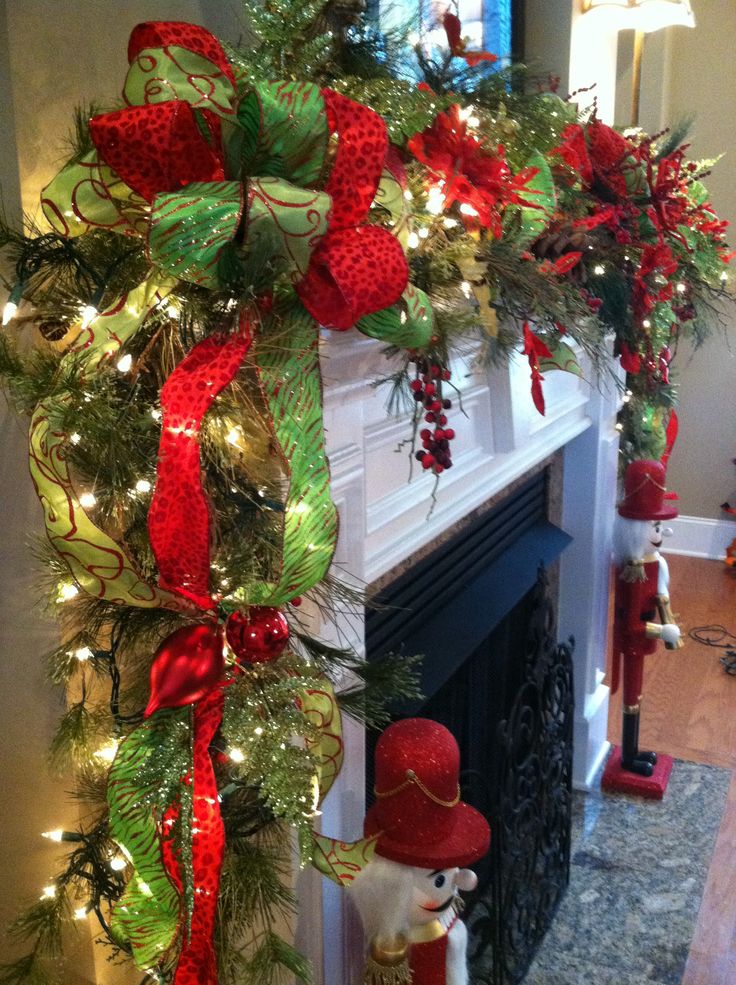 Christmas Décor using tree garland, ribbons and lights!