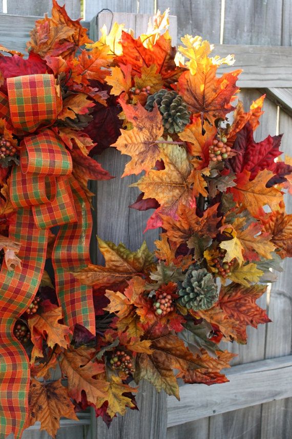 wreath- Fall leaves & pinecones