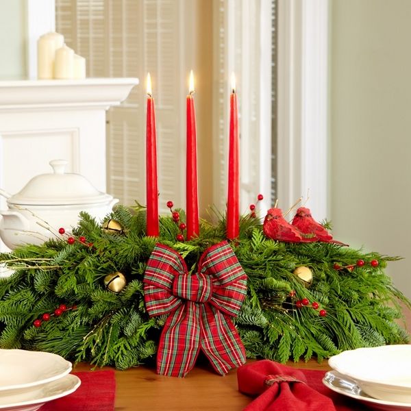 Magnificent Christmas centerpieces table decor evergreen branches christmas ornaments bells red candles