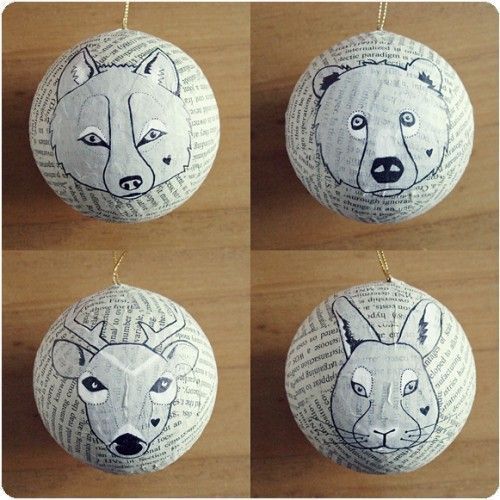 χριστουγεννιάτικες-μπάλες-από-εφημερίδες-με-ζωάκια-