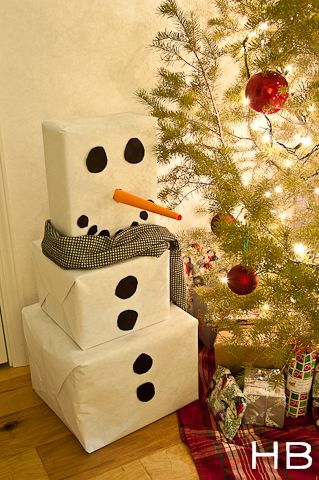 Super cute way to wrap christmas presents.   A snow man for each kid?! how CUTE would that be1