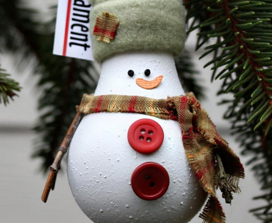 diy christmas ornaments light-bulb-snowman-hat-scarf-buttons