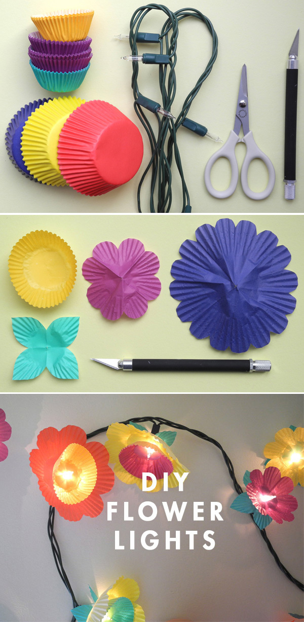 Use cupcake wrappers to make flower lights.