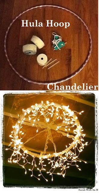 Make a hula hoop chandelier using icicle lights.