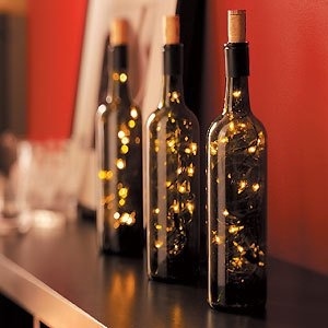 Fill wine bottles with lights to make a spectacular centerpiece.