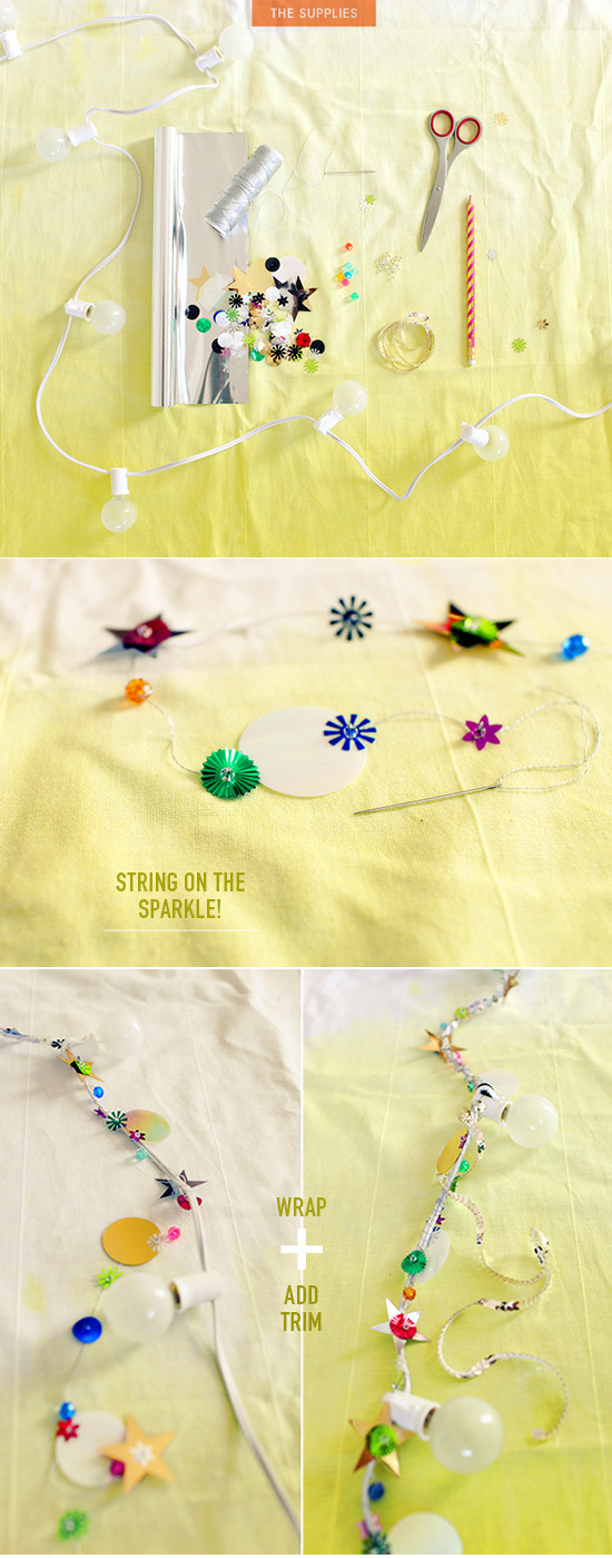 String with sequins and foil to make this sparkly garland.