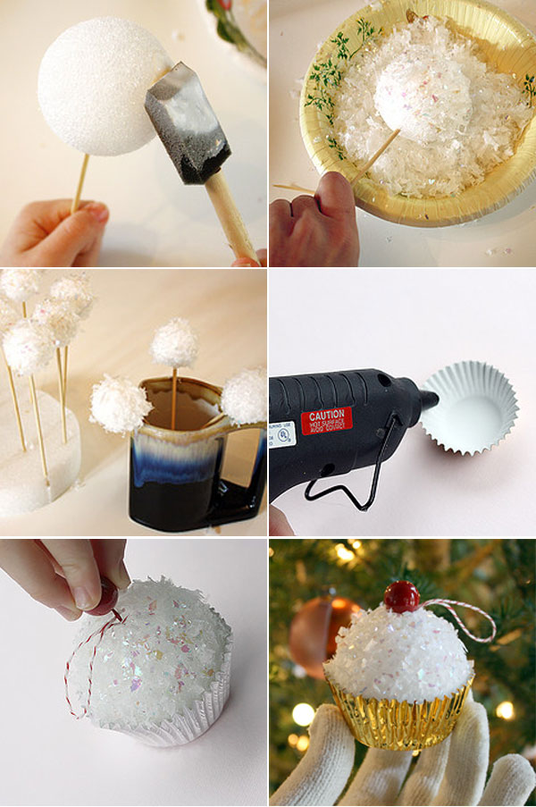 homemade christmas tree ornaments crafts foam ball cupcakes