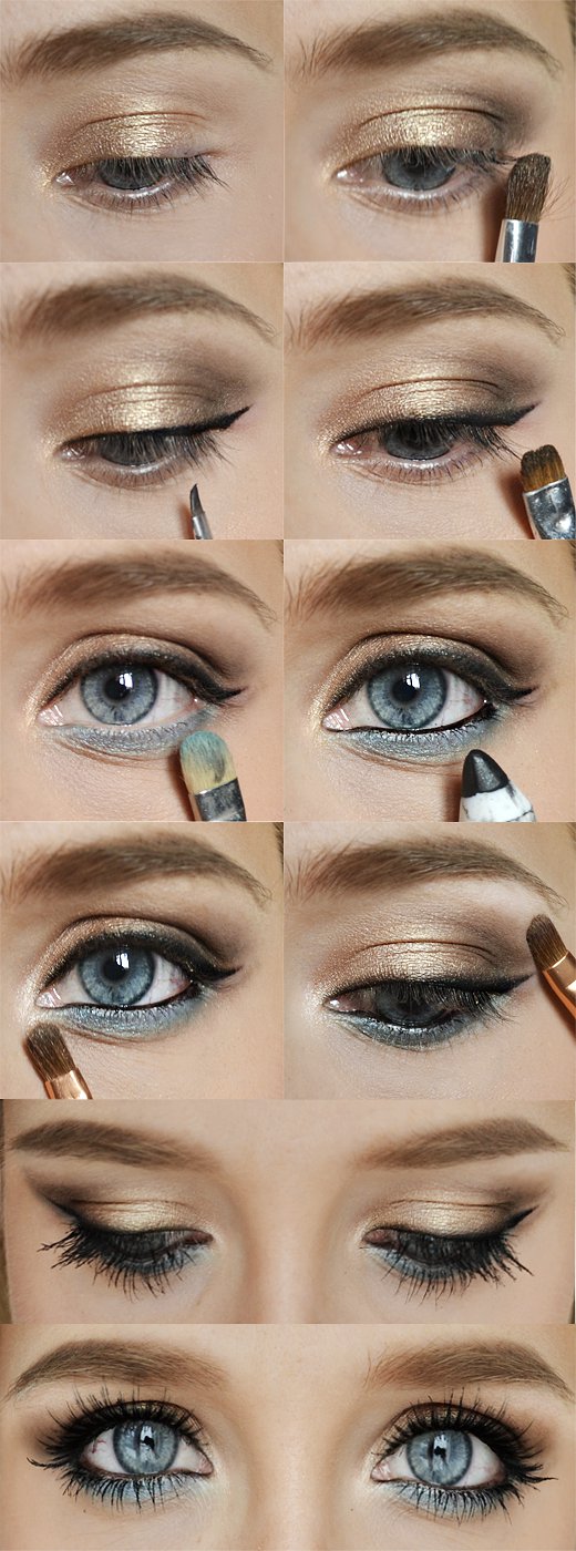 Gold-and-Blue-Eyeshadow-Makeup-Idea