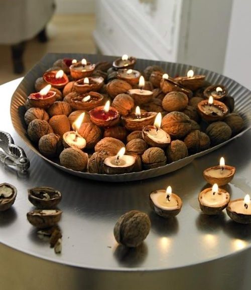 Ένα υπέροχο διακοσμητικό για το τραπέζι σας με κεράκια που θα φτιάξετε από καρυδότσουφλα