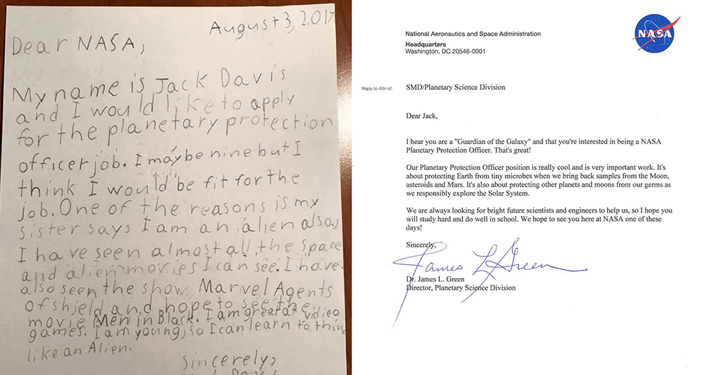 Η NASA απάντησε σε 9χρονο αγόρι που της ζήτησε δουλειά