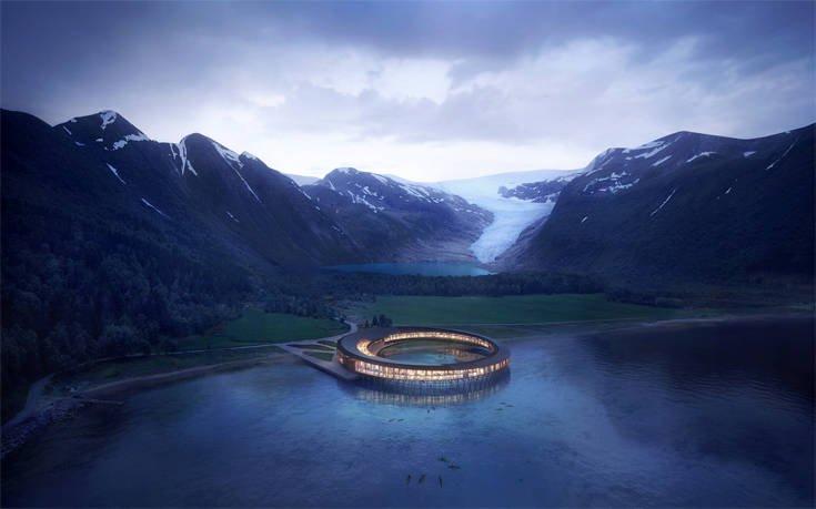 Ένα απίστευτο ξενοδοχείο ανοίγει στην Νορβηγία με θέα τους παγετώνες και το Βόρειο Σέλας