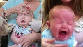 Mωρό μόλις 4 μηνών έχει πλαντάξει στο κλάμα, όταν η μαμά του, του τρυπάει τα αυτιά για να του βάλει σκουλαρίκια.