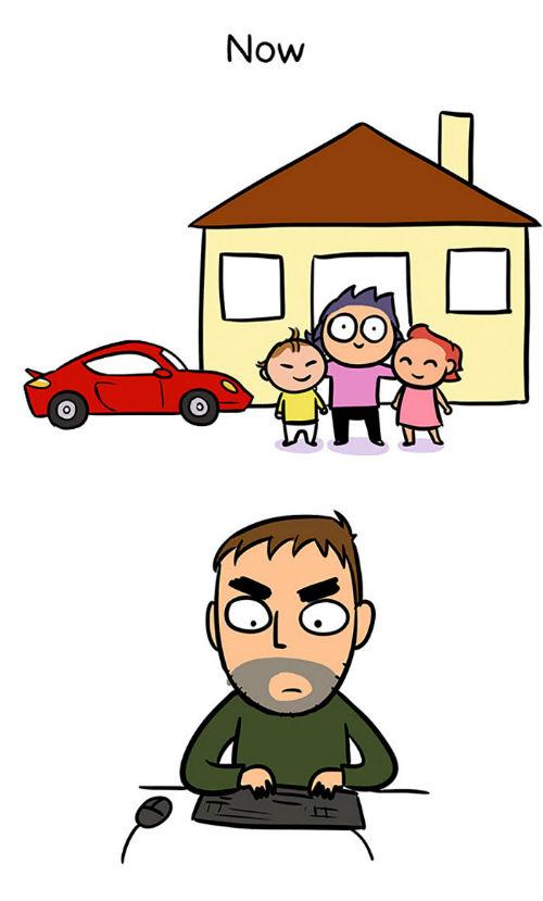 Εκπληκτικά σκίτσα απεικονίζουν τη ζωή ενός άντρα πριν και αφού γίνει μπαμπάς
