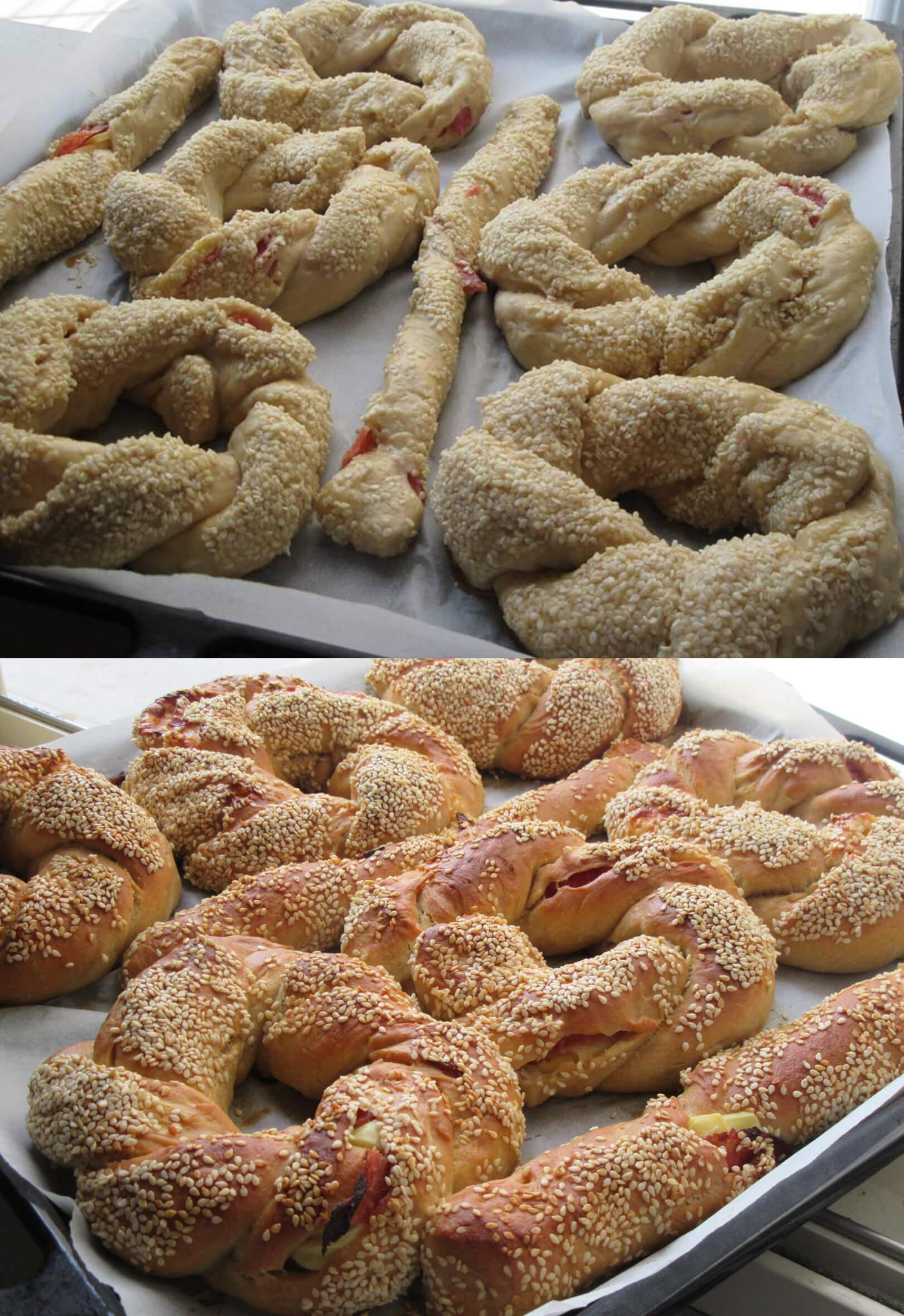 ΤΑ ΣΙΜΙΤΙΑ ΑΠΟ ΤΗΝ ΠΟΛΗ..!!!Γεμιστά κουλούρια με τυρί και σαλάμι!