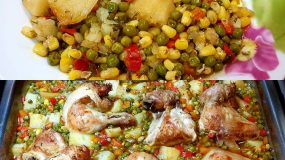 Κοτόπουλο στον φούρνο με αρακά και άλλα λαχανικά...❣❣❣