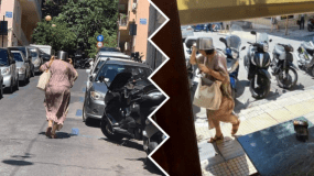 Α ρε κόσμε τρέλα-Κυρία ανεβαίνει την Βουκουρεστίου με χύτρα στο κεφάλι λόγω σεισμού