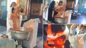 Ανατριχιαστικό βίντεο βάφτισης όπου παππάς παραλίγο να πνίξει το παιδί! Η μητέρα πάλευε να το πάρει πίσω στην αγκαλιά της