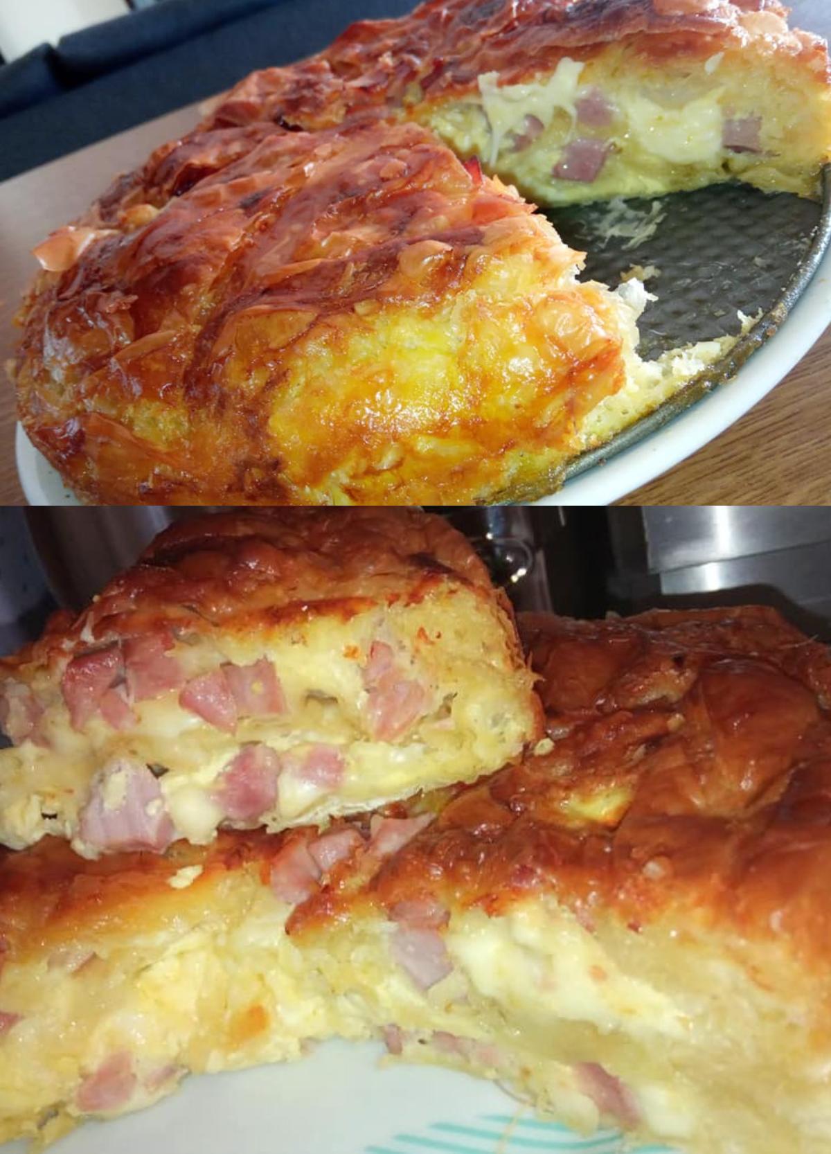 Κολασμένη ζαμπονοτυρόπιτα με φύλλο κρούστας και λίγα υλικά