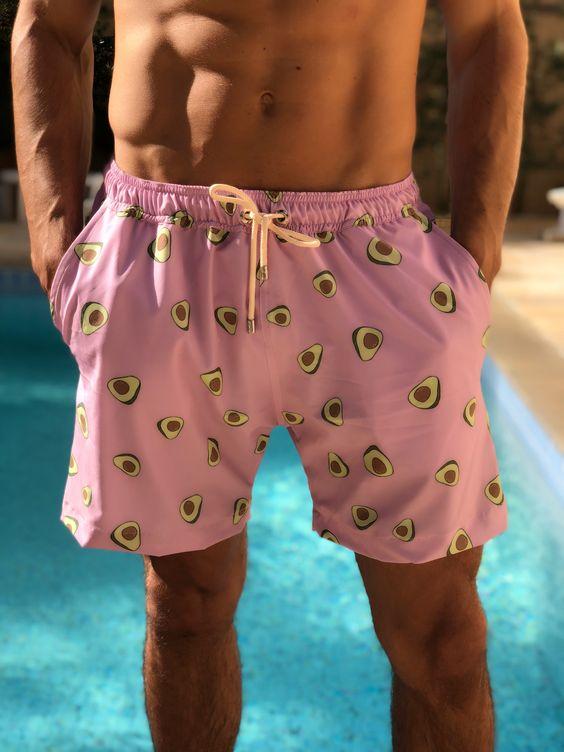 αντρικό μαγιό ροζ με σχέδια αβοκάντο