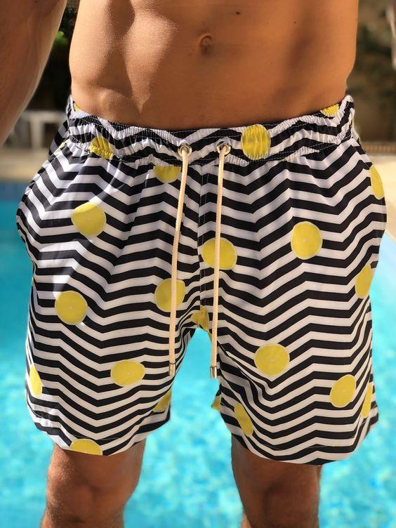 αντρικό μαγιό ασπρόμαυρο με ρίγες και σχέδια λεμόνι