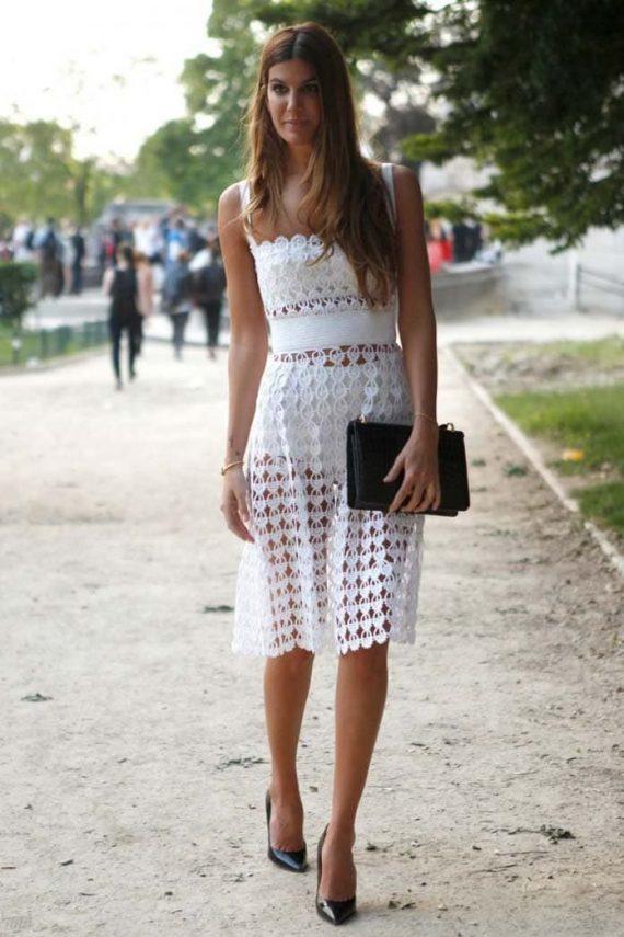 πλεκτό & crochet λευκό τοπ και λευκή φούστα