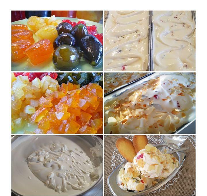 Παγωτό παρφέ κρέμα με διάφορα γλυκά του κουταλιού (φρουϊ γλασέ)