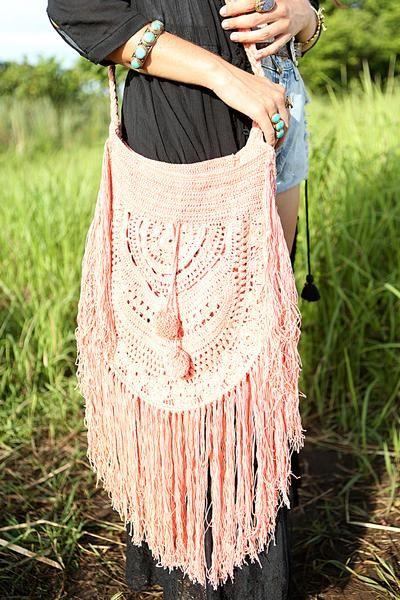 crocket ροζ τσάντα με κρόσσια