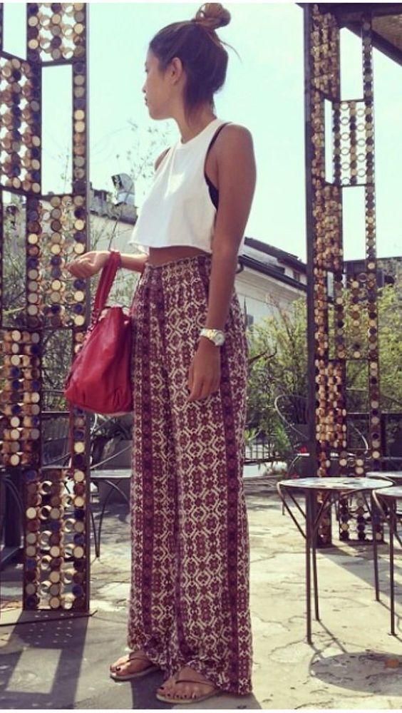 boho παντελόνα με κίτρινα και καφέ σχέδια