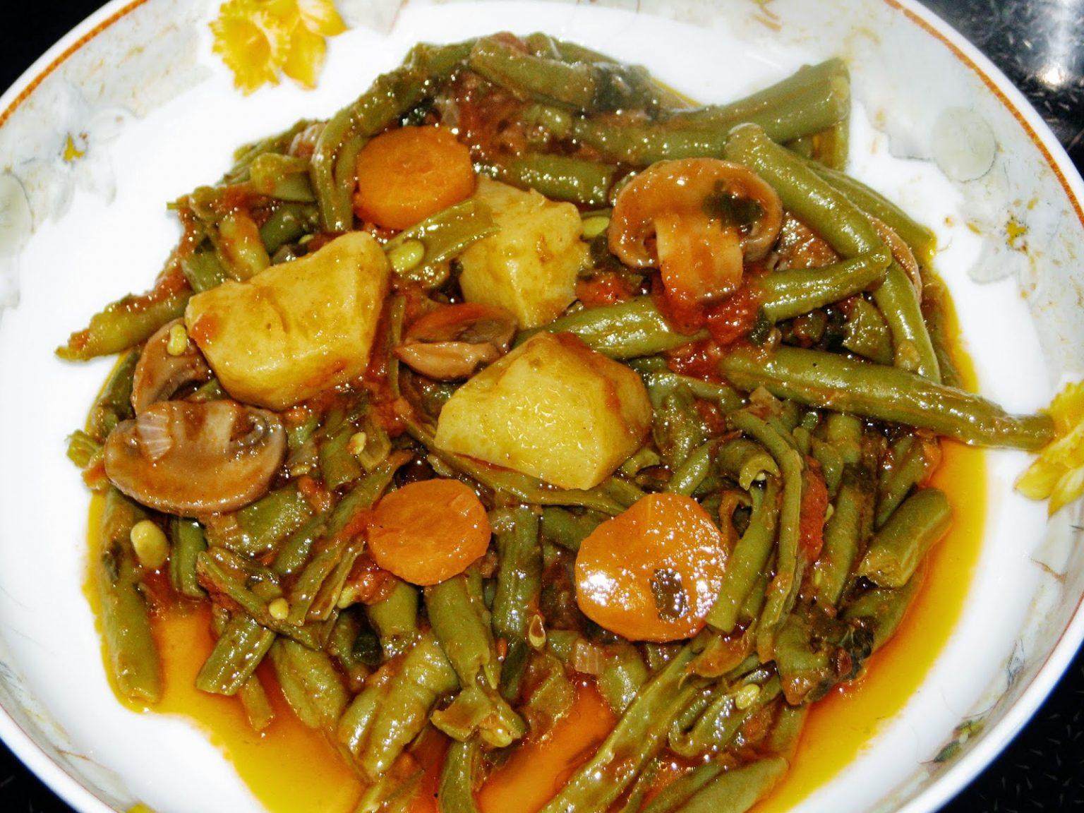 φασολάκια φρέσκα με μανιτάρια