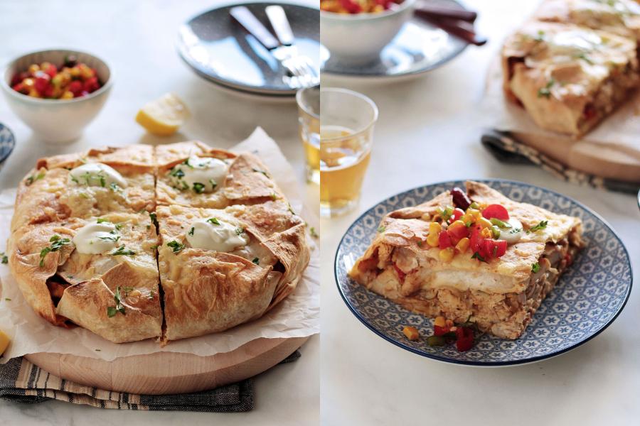 Νόστιμη πίτα fajitas με τορτίγια & κοτόπουλο! Συνοδεύει άψογα την μπύρα σας! Νόστιμη πίτα fajitas με τορτίγια & κοτόπουλο! Συνοδεύει άψογα την μπύρα σας!