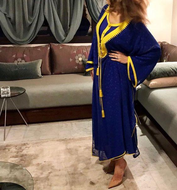 Μπλε kaftan dress με κίτρινες λεπτομέρειες  για εγκύους 