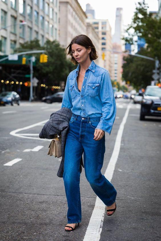 Double denim look: Jean πουκάμισο με jean παντελόνι 