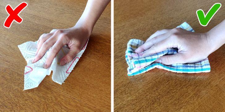 10 λάθη που καταστρέφουν την κουζίνα: καθαρίζουμε τις επιφάνειες με χαρτί κουζίνας 