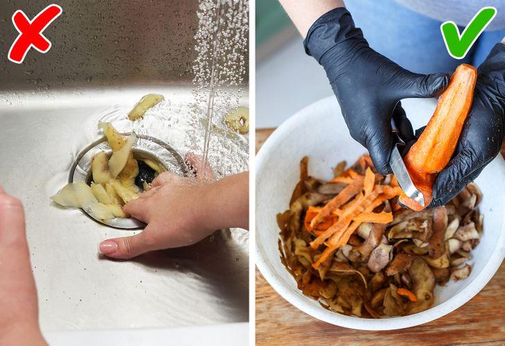 10 λάθη που καταστρέφουν την κουζίνα: ρίχνουμε φλούδες στον σκουπιδοφάγο