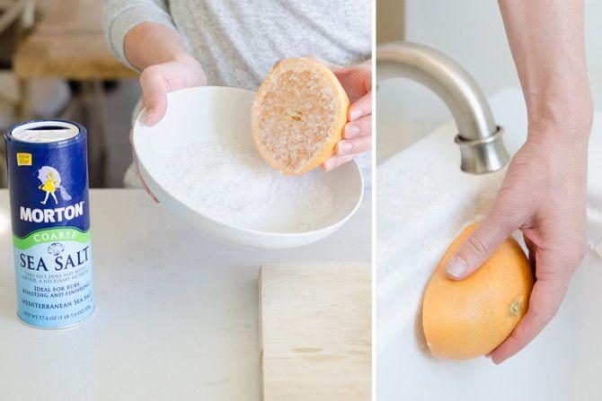 Καθάρισε το σπίτι χρησιμοποιώντας τρόφιμα:  τρίψτε την μπανιέρα με μισό γκρέιπφρουτ που το έχετε "βυθίσει" σε αλάτι