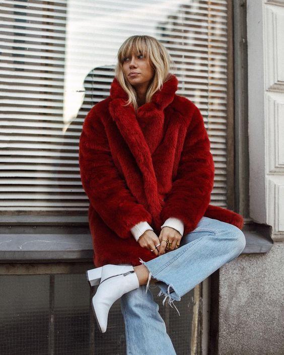 Tedy bear coat: Κόκκινο γούνινο παλτό 