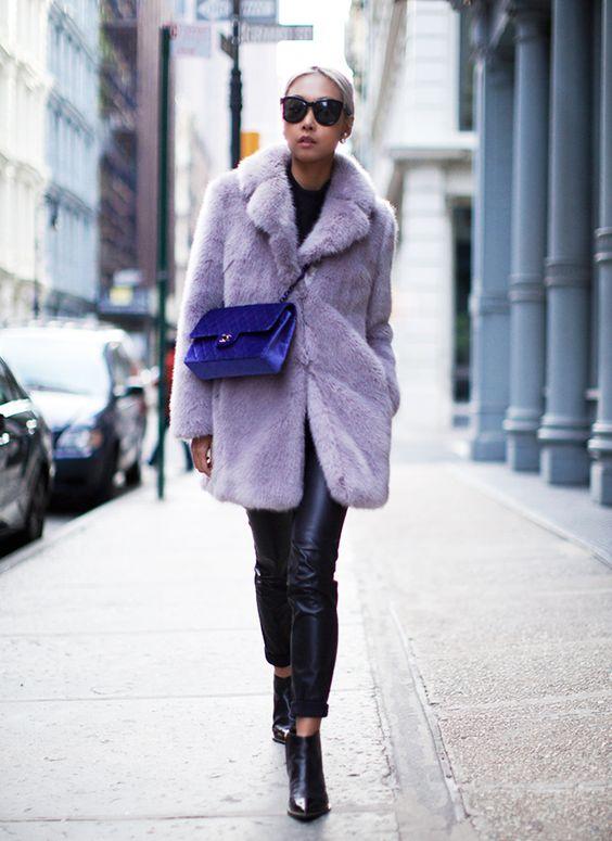 Tedy bear coat: Λιλά γούνινο παλτό 