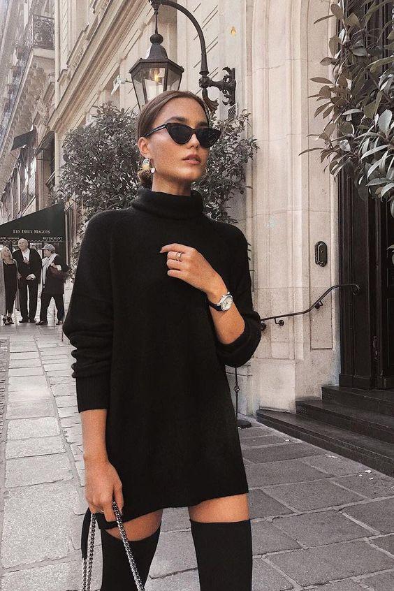 Τα πιο trendy φορέματα για το Φθινόπωρο: μαύρο πλεκτό μίνι φόρεμα 