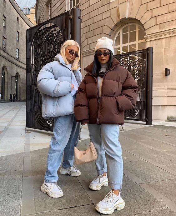 Puffer jackets: μπλε και καφέ puffer jackets 