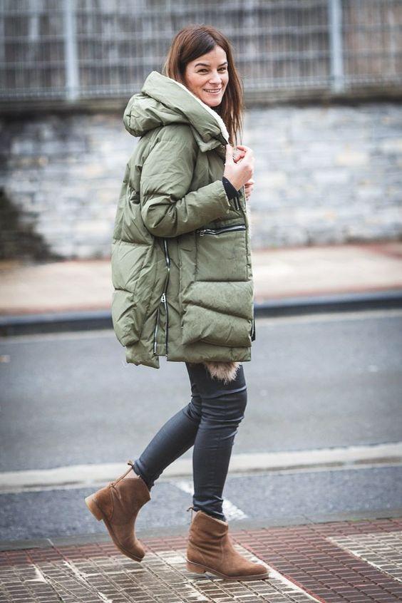 Puffer jackets: χακί μακρύ puffer jacket 