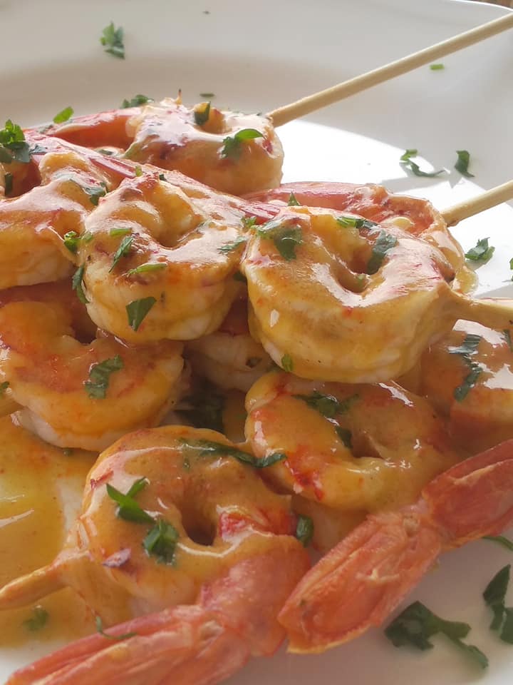 Γαρίδες σουβλάκι με σάλτσα μουστάρδας συνταγή