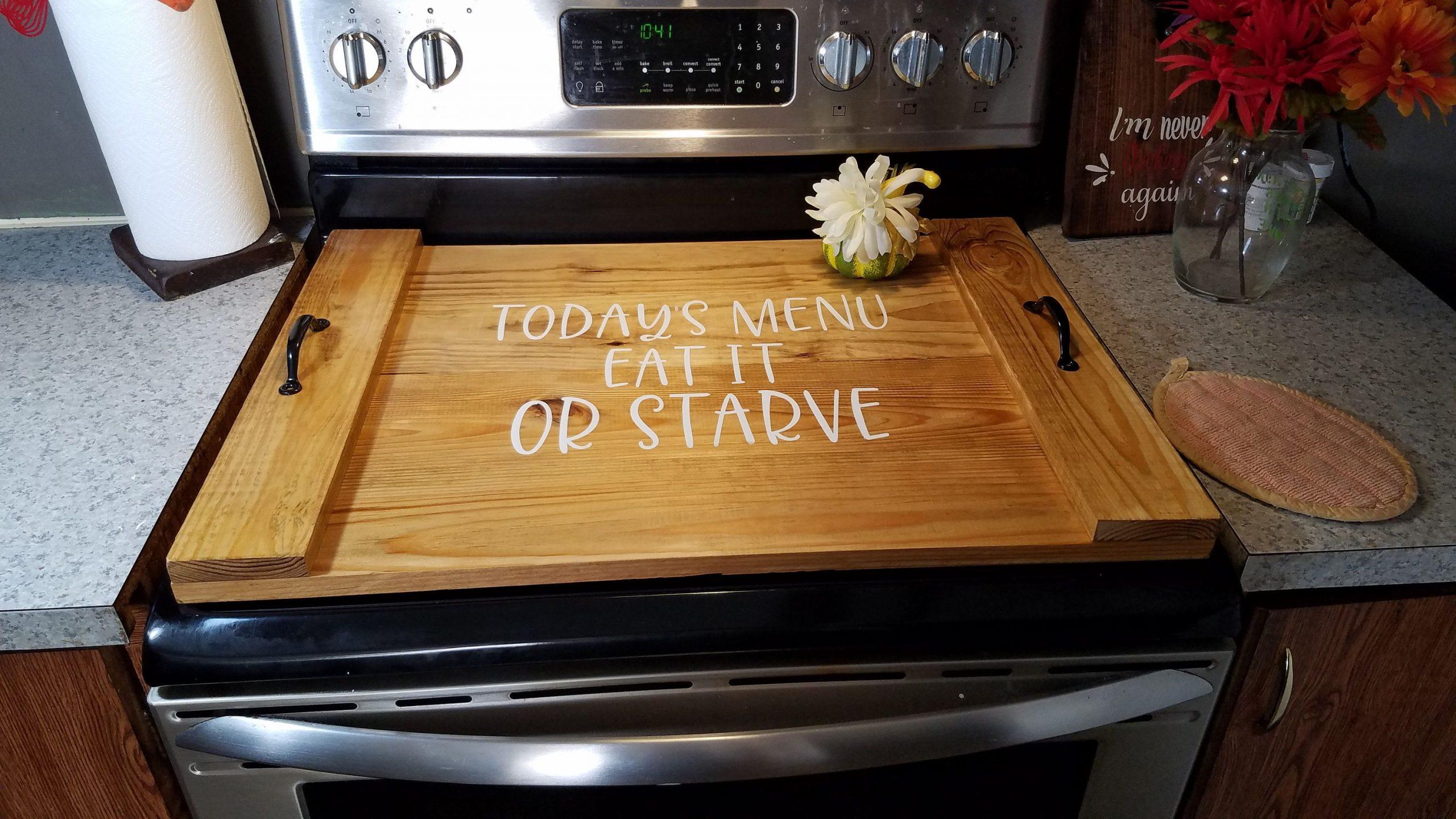 Ξύλινο κάλυμμα για τον φούρνο της κουζίνας από ξύλο κοπής Ξύλινο κάλυμμα για τον φούρνο της κουζίνας από ξύλο κοπής