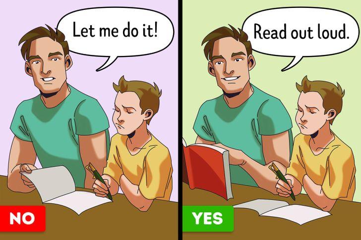 μπαμπάς βοηθάει το παιδί στα μαθήματά του στο σπίτι 