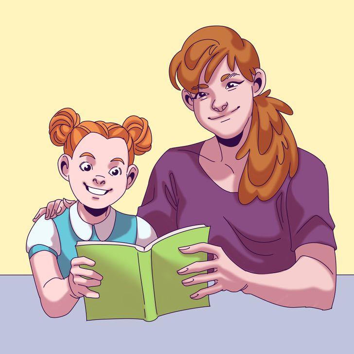 μαμά και κόρη διαβάζουν μαζί τα μαθήματα του σχολείου 