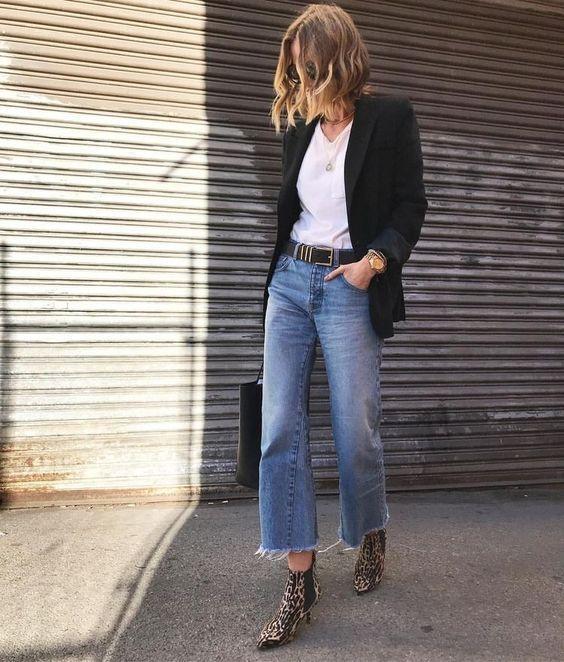 Ζιπ Κιλότ Denim culottes jean με λευκό πουκάμισο και μαύρο γυναικείο σακάκι Ζιπ Κιλότ Denim culottes jean με λευκό πουκάμισο και μαύρο γυναικείο σακάκι