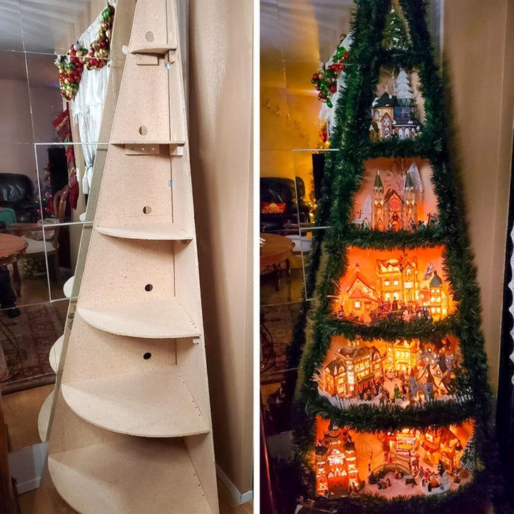 χριστουγεννιάτικο δέντρο φτιαγμένο από γωνιακό έπιπλο σπιτιού