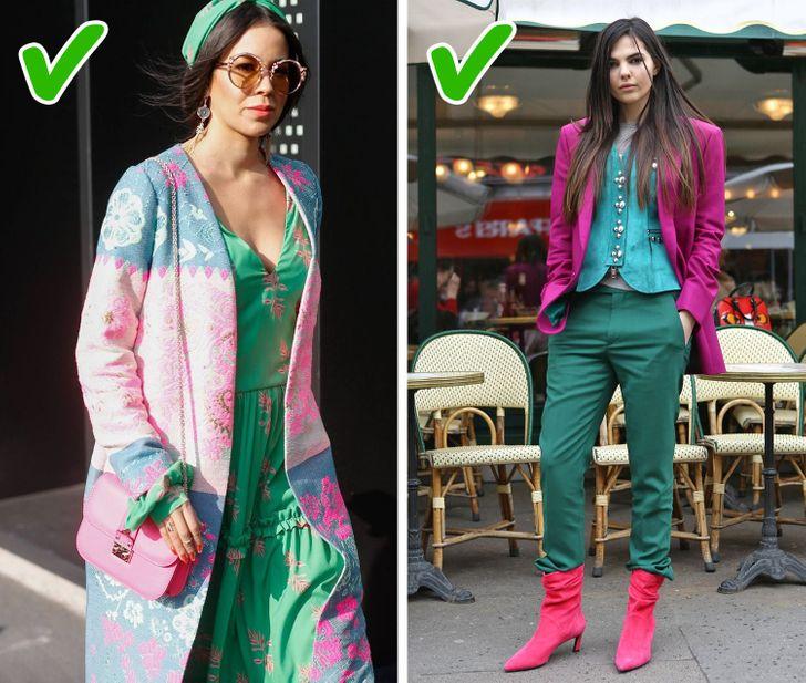 γυναικείο outfit με πράσινες και ροζ αποχρώσεις 